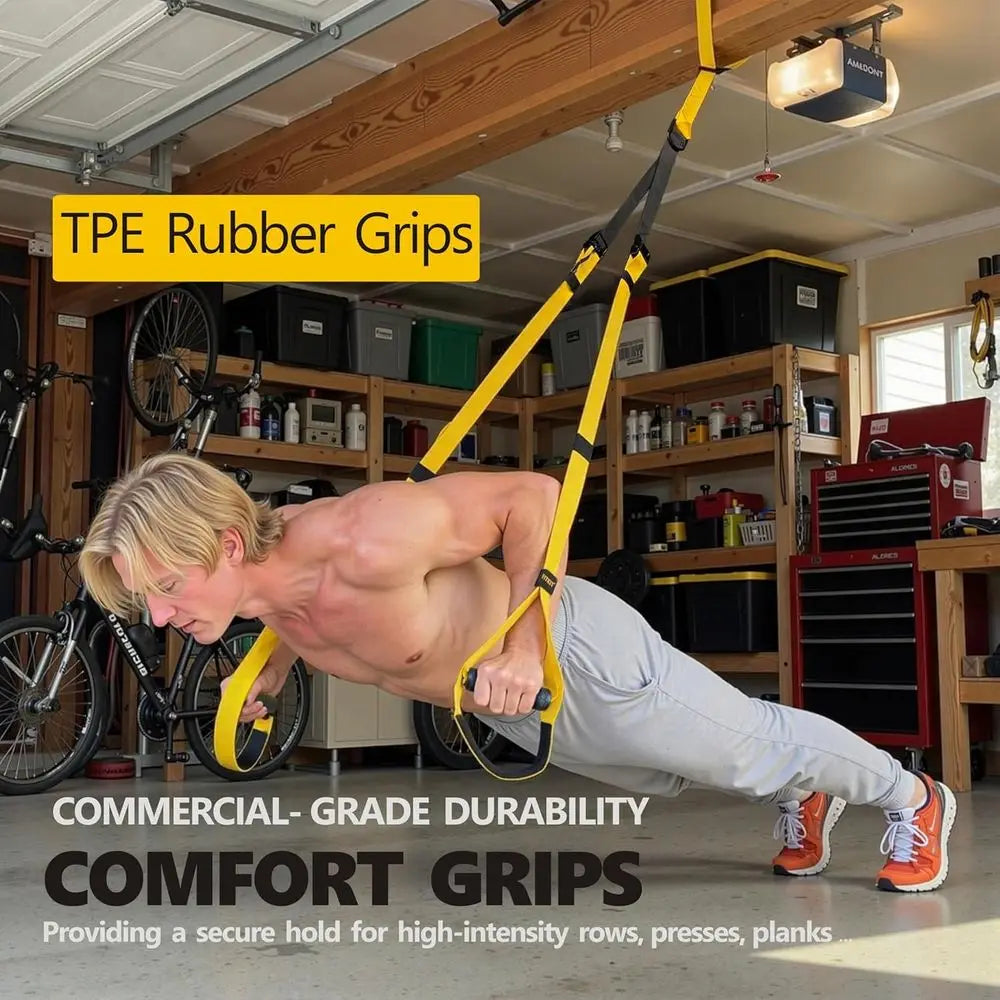 Suspension Fitness Trainer System with Integrated Door Anchor, All-in-One Bodyweight Resistance Straps for Home Gym, Heavy Duty