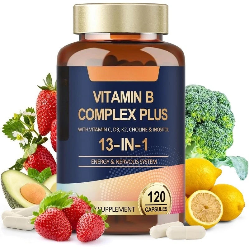 Vitamin B Complex Plus13-in-1 120Vegan Capsules Energy Support Immune Health Nerve Function Skin Wellness Antioxidant Supplement