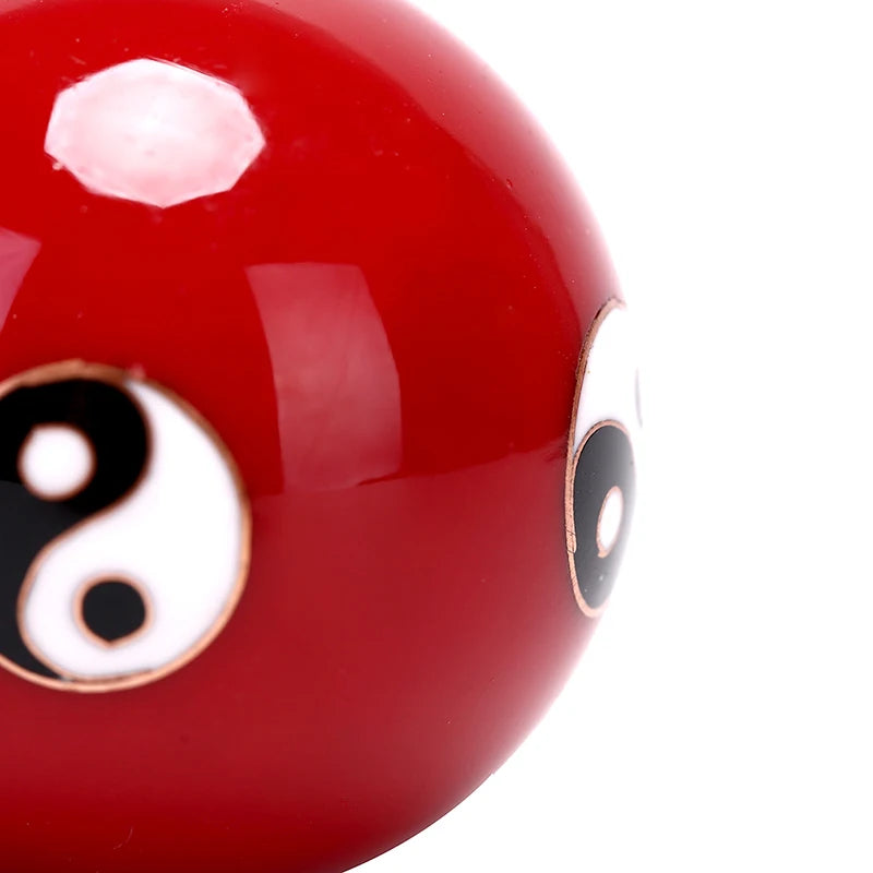 Chinese Yin Yang Meditation Balls | Red Lacquer Finish With Chromatherapy For Stress Relief & Hand Exercise