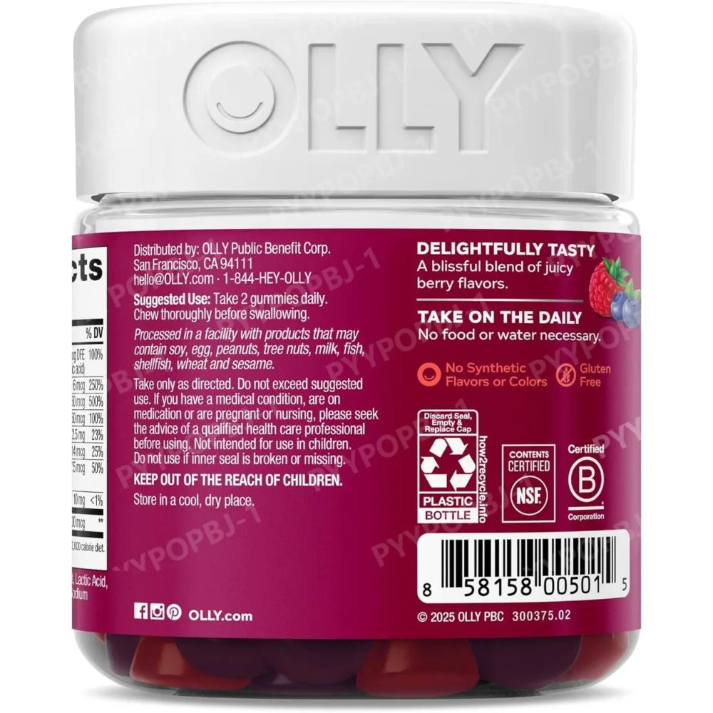OLLY Women's Multivitamin Gummy, Vitamins A, D, C, E, Biotin, Folic Acid, Adult Chewable Vitamin, Berry Flavor, 45 Day Supply