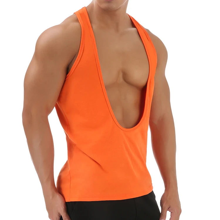 Muscle Tank Vest Men's Sports Sleeveless Shirts Sexy Deep V Neck Loose Summer Vests Solid Color T Shirts Fitness Gmy Tops