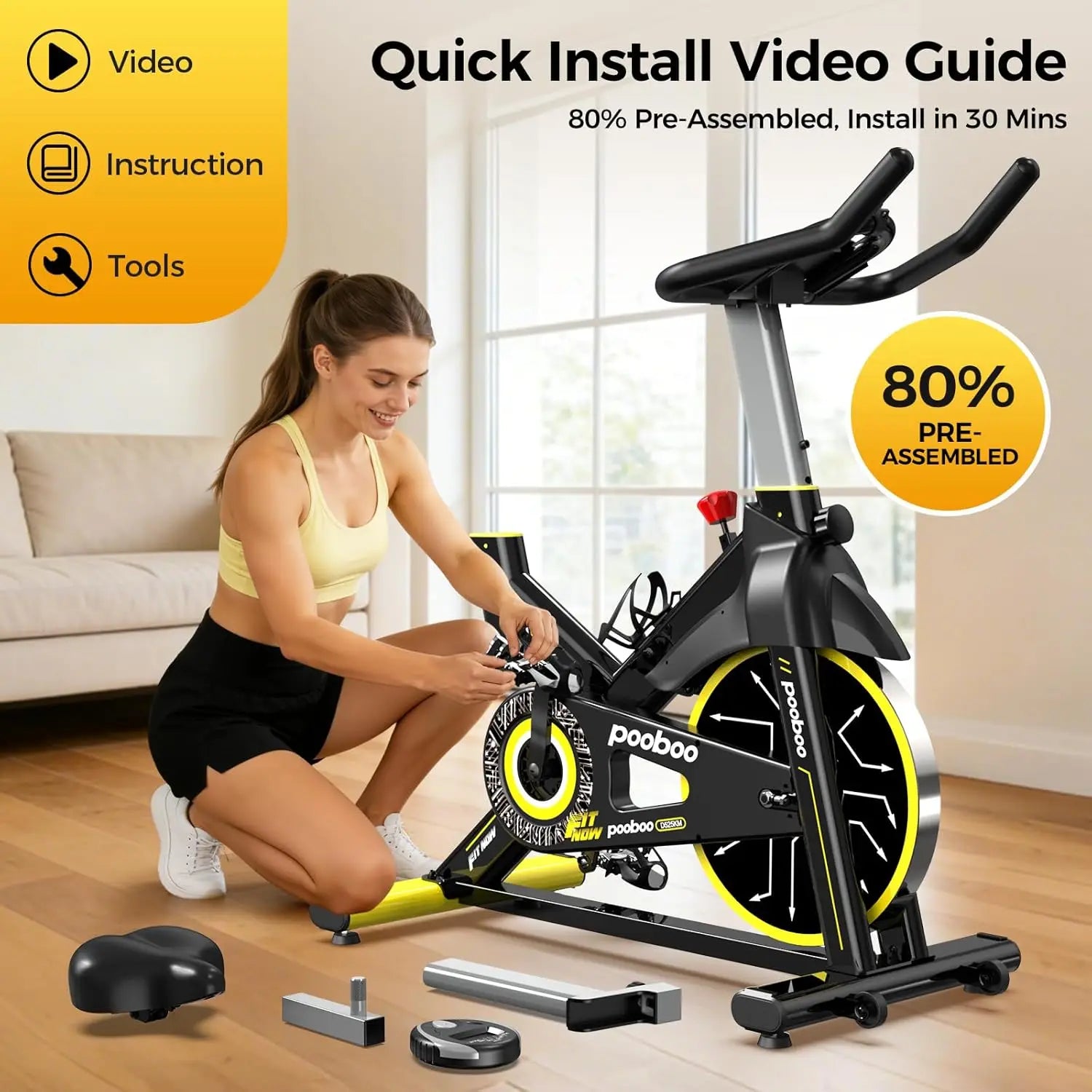 Magnetic Exercise Bike, Quiet Stationary Bike with APP and 350lbs Weight Capacity, Indoor Cycling Bike with LCD, Customized