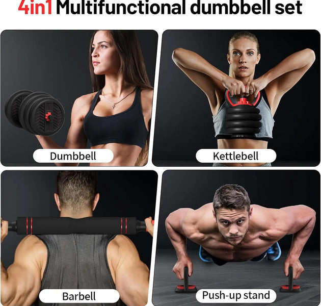 Adjustable Dumbbell Set 20-80lbs, 4-in-1 Free Weights for Home Gym, Barbell/Kettlebell/Push Up Stand for Men & Women