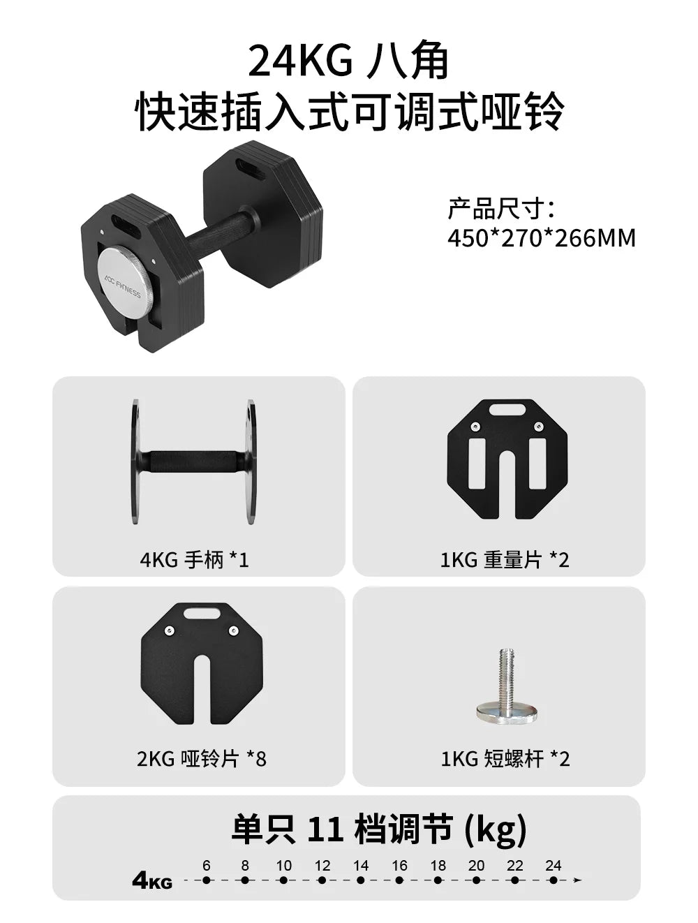 New hot selling plug-in adjustable dumbbell, detachable multifunctional octagonal dumbbell, 2kg incremental dumbbells