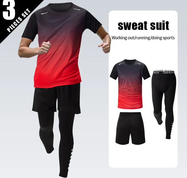 3 Pcs Men's Quick-drying Sports Gradient Suit Leisure Sports Running Short Sleeve Comfortable Sun Protection Pants Joker Shorts
