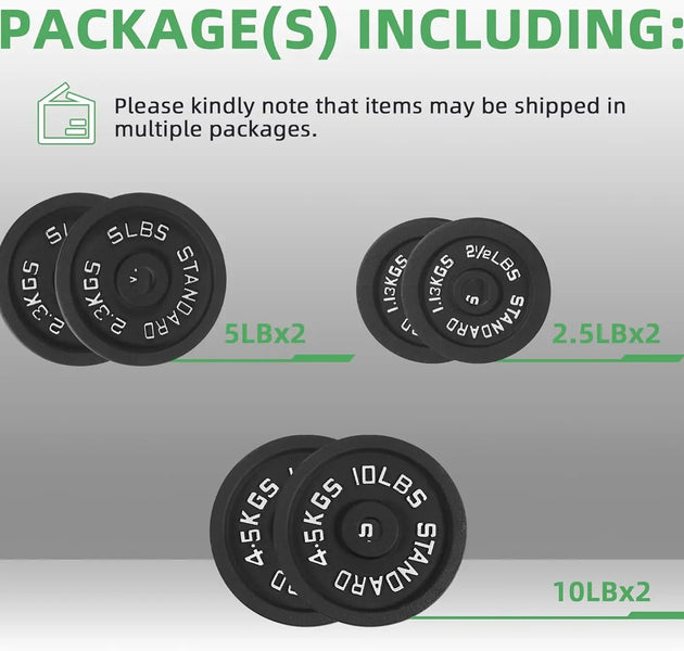 Standard 1-Inch Barbell Weight Plates, 2.5-45 LB for Home Gym Strength Training with Deep Grip