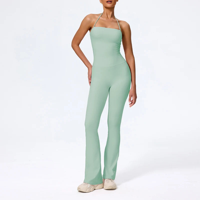 Ctenkevet New Women Sleeveless Hang Neck Jumpsuit Backless Flared Activewear Female Yoga Clothes Sport Outfit For Woman Overalls