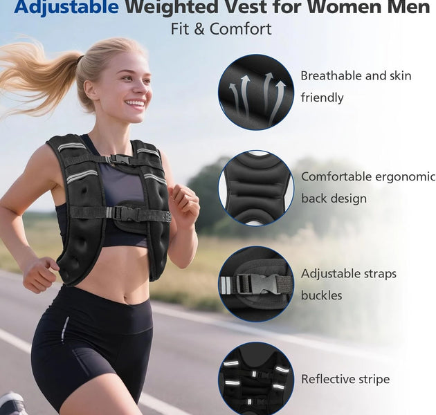 Weighted Vest with Reflective Stripes for Workout Strength Training Running Fitness ,Muscle Building Weight Loss Weightlifting