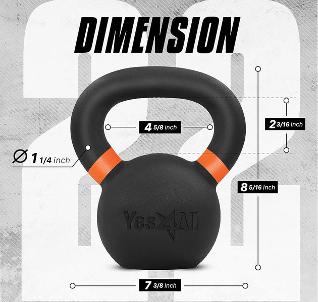 Powder Coated Kettlebell with Non-Slip Handle and Flat Bottom for Strength Training, 9lb to 71lb Options