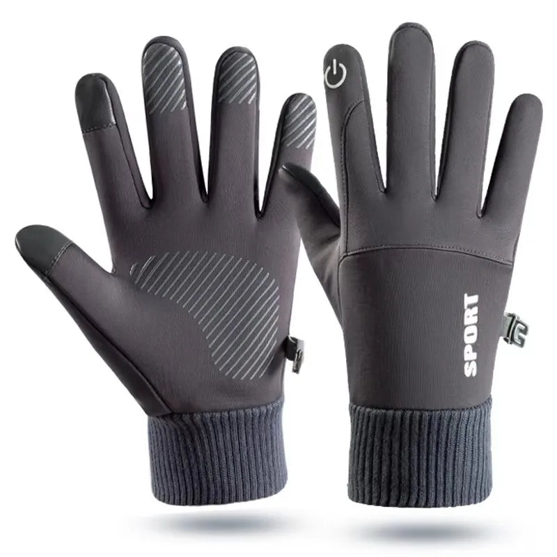 Black Winter Fleece Gloves Full Fingers Waterproof Touch Screen Cycling Outdoor Sports Running Motorcycle Ski Warm