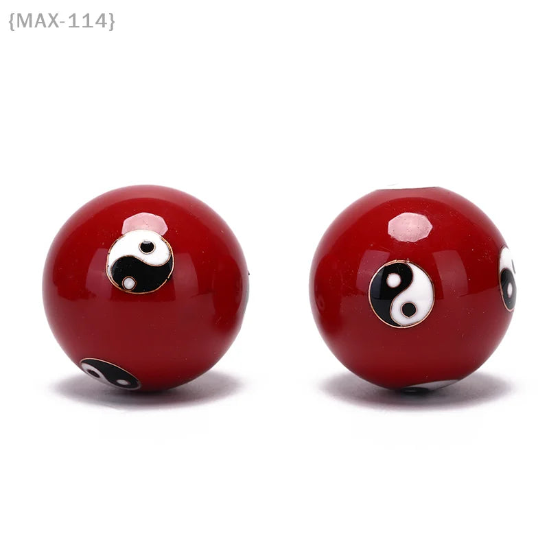 Chinese Yin Yang Meditation Balls | Red Lacquer Finish With Chromatherapy For Stress Relief & Hand Exercise