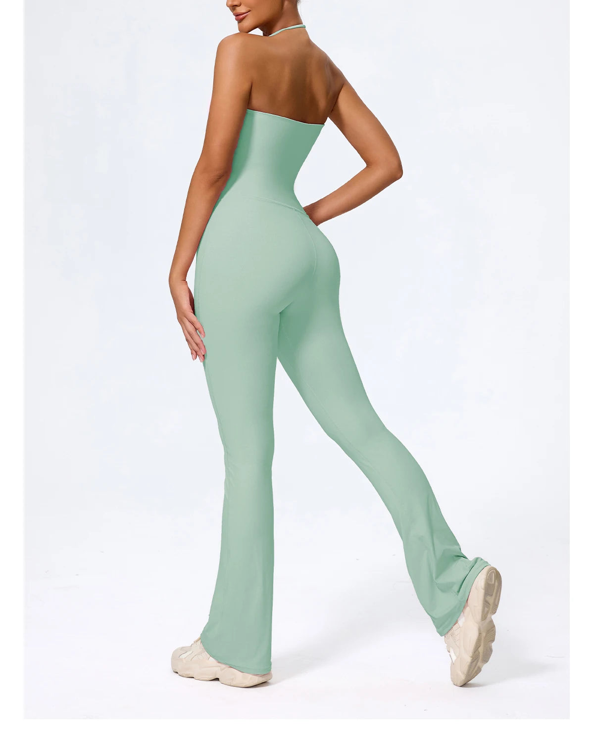 Ctenkevet New Women Sleeveless Hang Neck Jumpsuit Backless Flared Activewear Female Yoga Clothes Sport Outfit For Woman Overalls