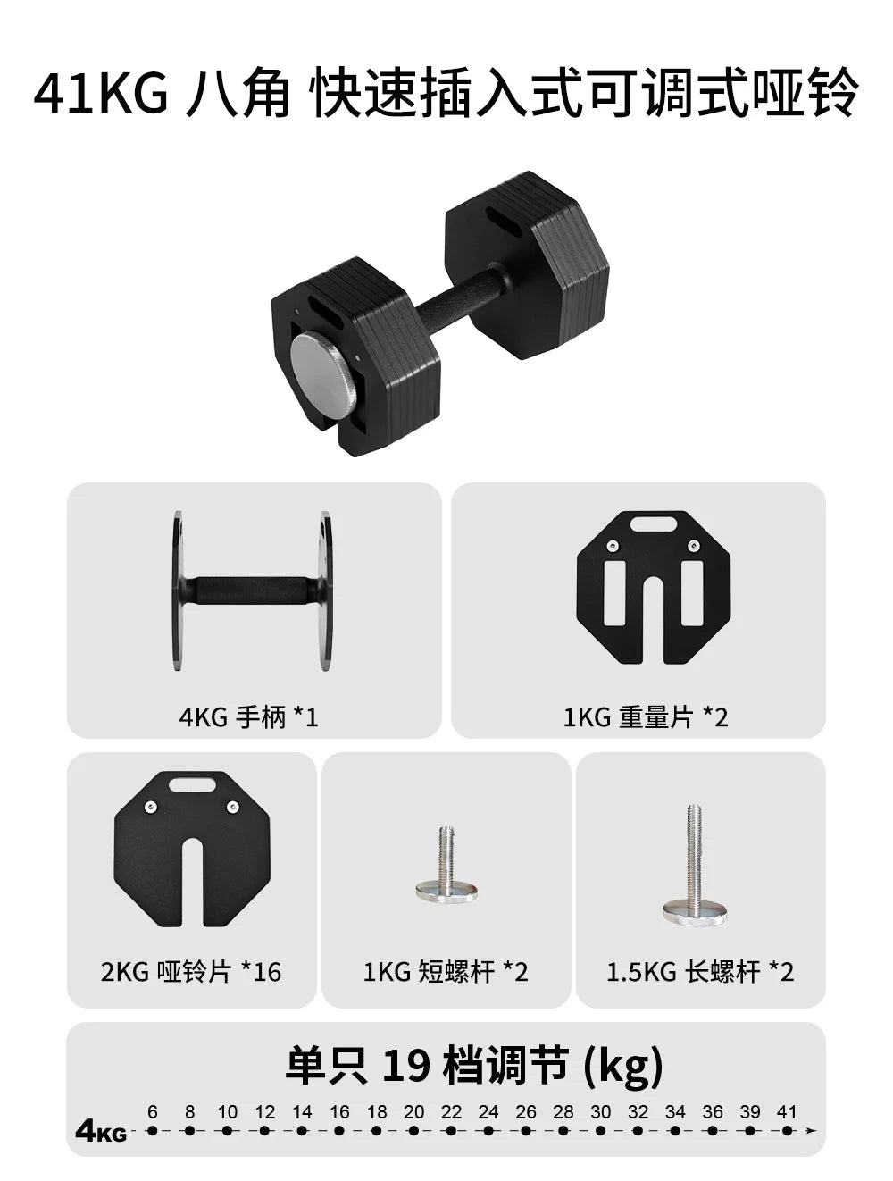 New hot selling plug-in adjustable dumbbell, detachable multifunctional octagonal dumbbell, 2kg incremental dumbbells
