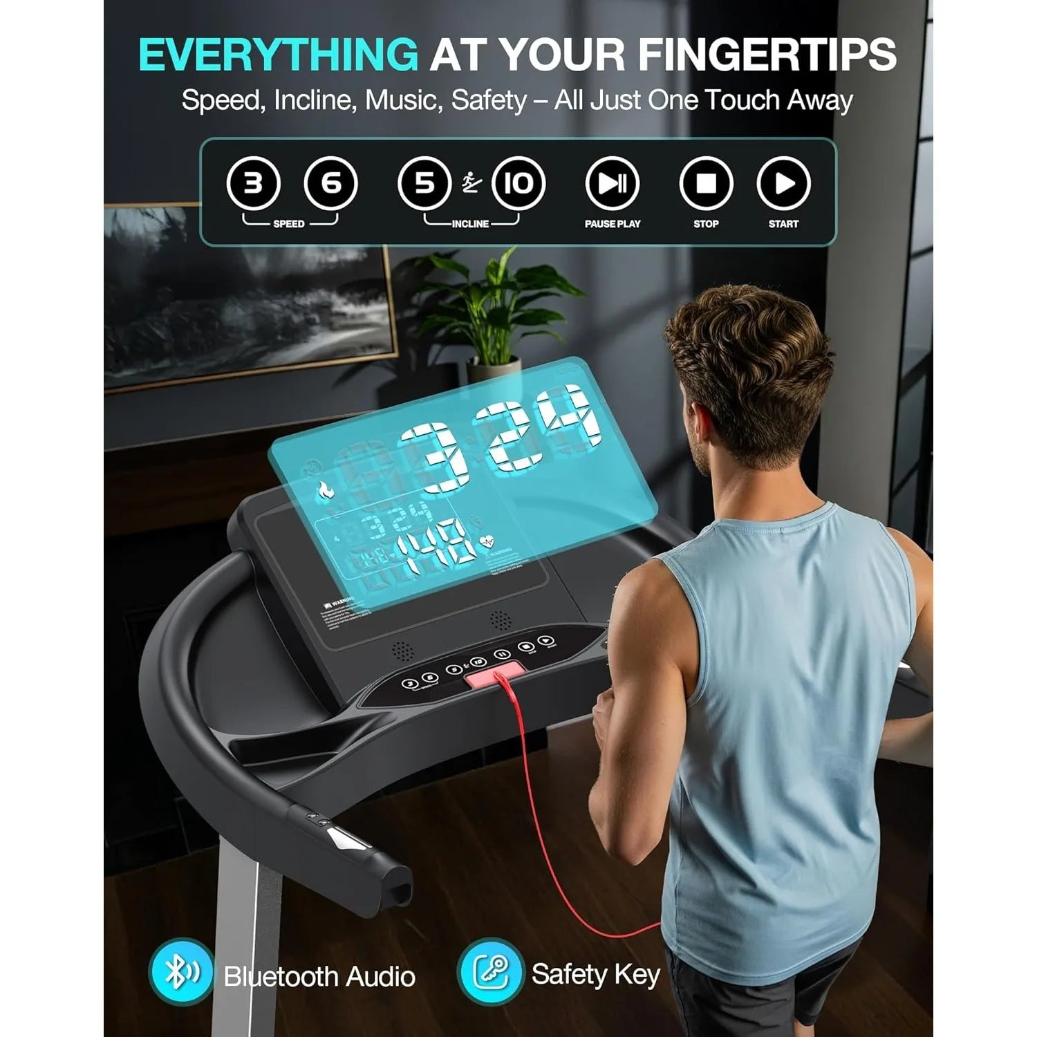 Treadmill with 15% Auto Incline, 400lbs Treadmills with Handlebar for Home, Voice Control Mute Remote, Under Desk, Customized