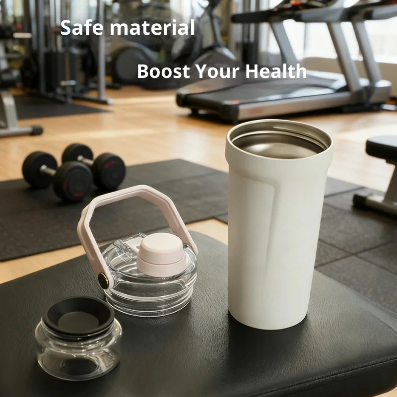 New Double-layer Protein Powder Shaker Cup, 304 Stainless Steel Insulated Sports and Gym Water Cup with Storage Compartment