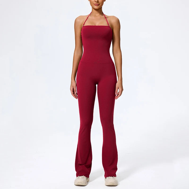 Ctenkevet New Women Sleeveless Hang Neck Jumpsuit Backless Flared Activewear Female Yoga Clothes Sport Outfit For Woman Overalls