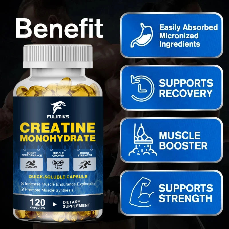 Buy 2 Get 2 Free! Premium Creatine Monohydrate Capsules, Support Muscle Growth, Strength Gains & Exercise Performance, Men