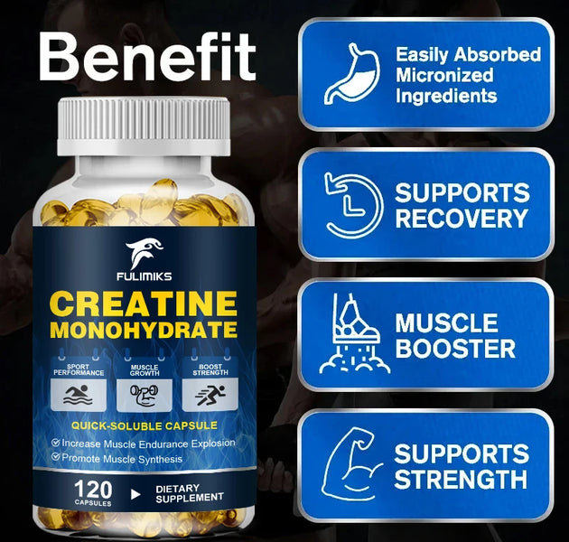 Buy 2 Get 2 Free! Premium Creatine Monohydrate Capsules, Support Muscle Growth, Strength Gains & Exercise Performance, Men