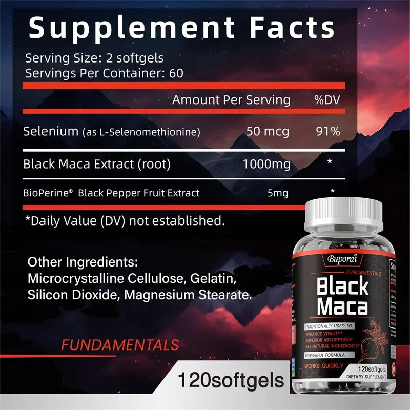 Black Maca Supplement - Increase Muscle Mass, Hormone Balance, Improve Energy and Endurance, Super Absorption, Relieve Fatigue
