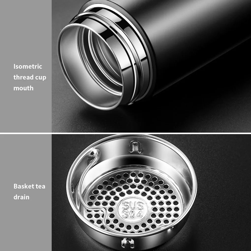 500ml Smart Insulation Cup Vacuum Bottle Thermos 304 Stainless Steel Minimalist Water Bottle LCD Digital Screen Portable Cup