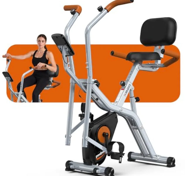 Foldable Exercise Bike Indoor Fitness Bike with Elliptical Mode 8-Level Magnetic Resistance Silent Operation Adjustable Seat an