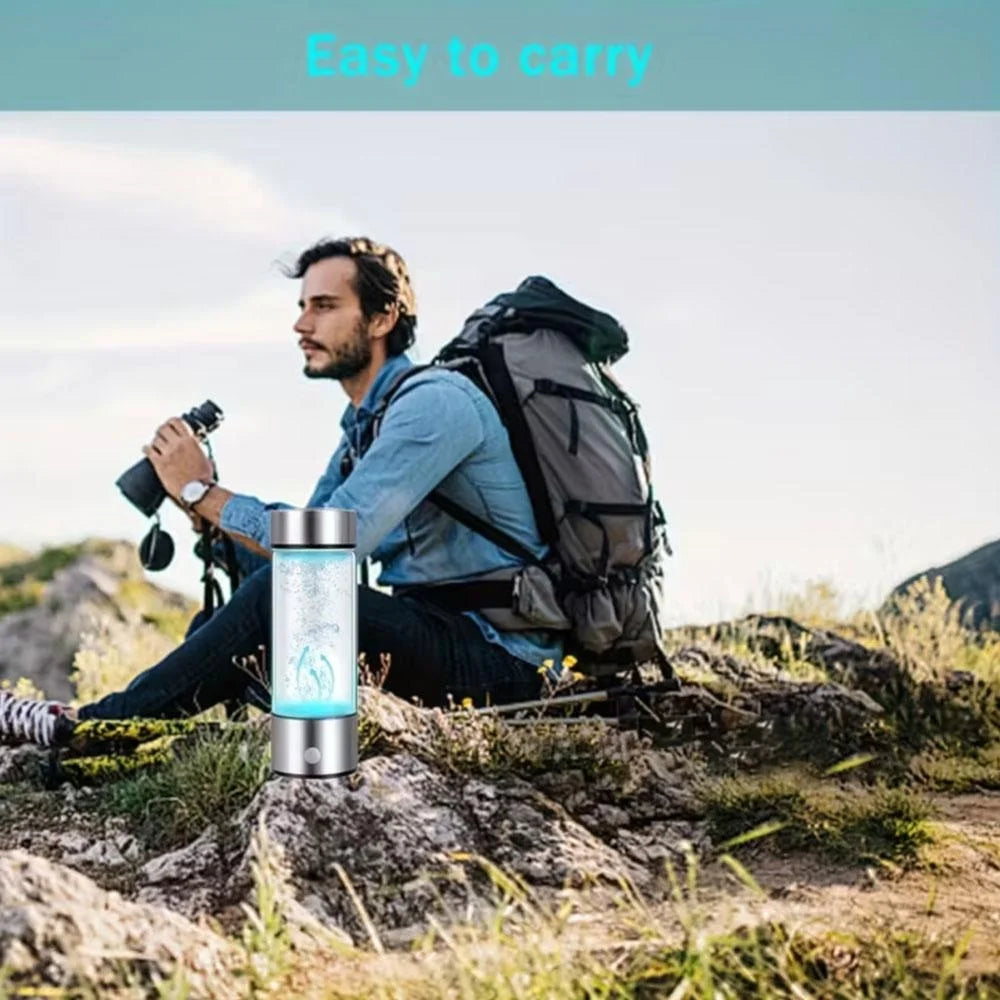 420ML Smart Portable Alkaline Water Bottle, Rechargeable Hydrogen Ionizer Generator with pH Tester for Healthy Drinking Anywhere