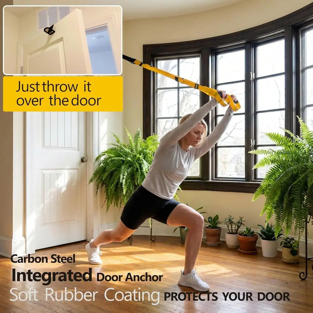 Suspension Fitness Trainer System with Integrated Door Anchor, All-in-One Bodyweight Resistance Straps for Home Gym, Heavy Duty