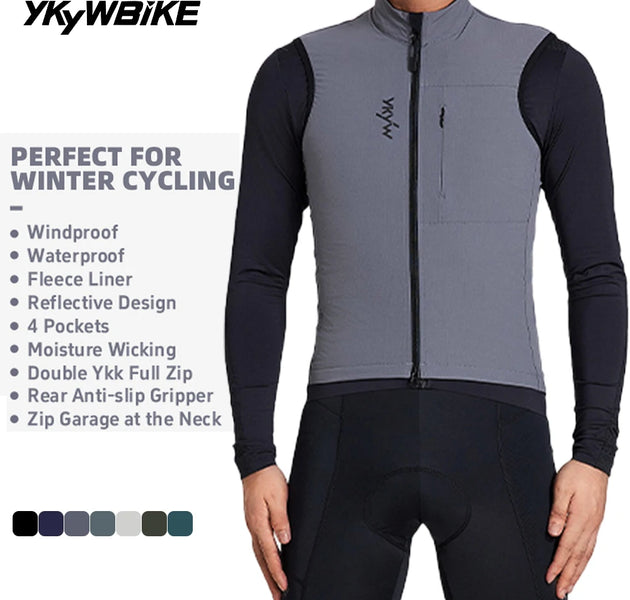 YKYW Cycling Vest Winter Waterproof Fleece Liner Rear Anti-slip Gripper Thermal Windproof Moisture Wicking 4 Pockets 7 color