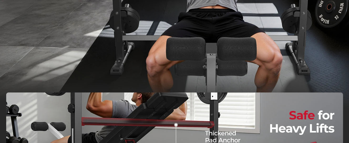FLYBIRD Adjustable Weight Bench, with Bench Press Rack, Leg Extension and Leg curl, for Home Gym Workout，47IN-Width