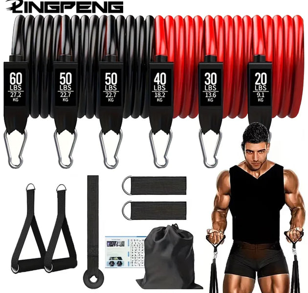 Resistance Bands Set 250lbs Elastic Exercise Bands with Door Anchor, Handles, Ankle Straps and Carry Bag, Indoor Outdoor Fitness