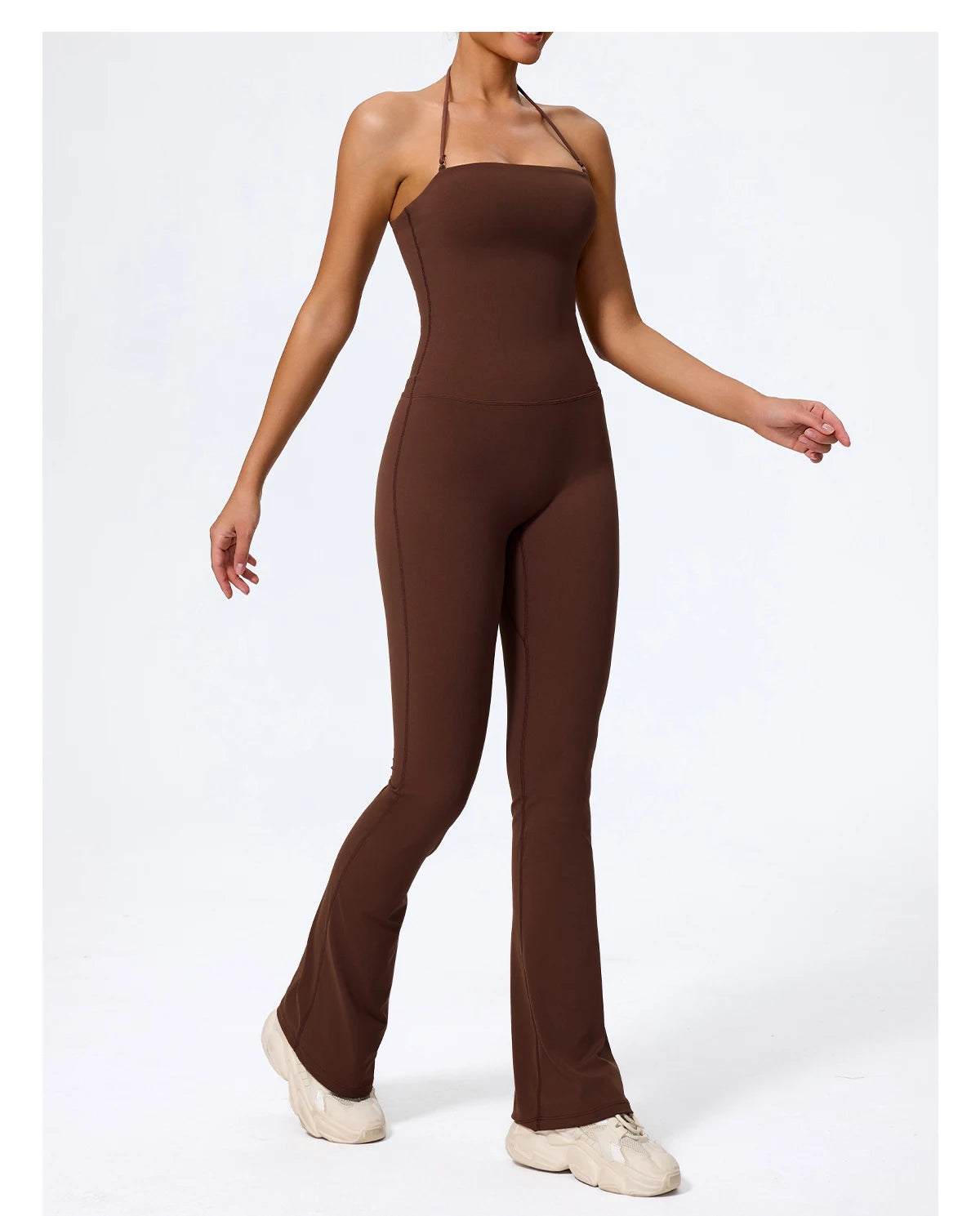 Ctenkevet New Women Sleeveless Hang Neck Jumpsuit Backless Flared Activewear Female Yoga Clothes Sport Outfit For Woman Overalls