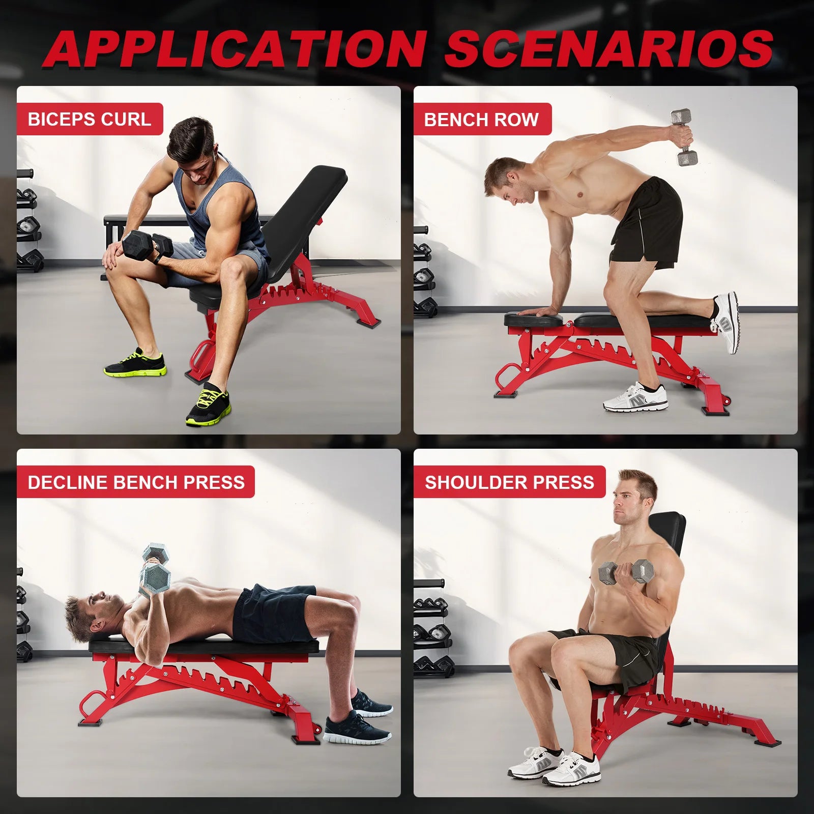 Weight Bench Press Adjustable Workout Benches for Home Gym Dumbbell Exercise 1300 LB Stable Incline Decline Bench for Full Body