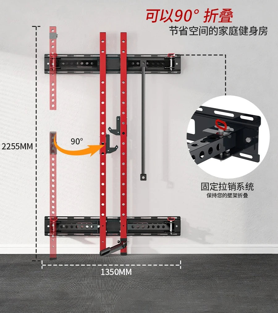 Home Gym Fitness Equipment Adjustable Power Cage Wall Mounted Folding Half Squat Rack