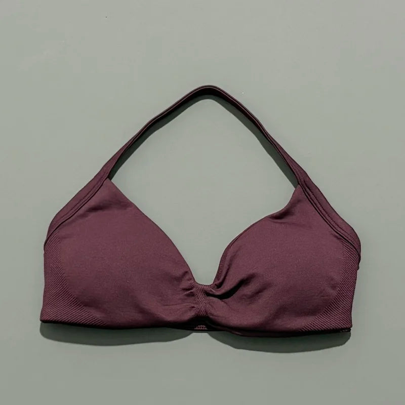 HISTELLO Impacts Strappy Bra Gym Top Women High Support Thin Strap Halter Sports Seamless Bra Scrunch Push-up Workout Yoga Tanks
