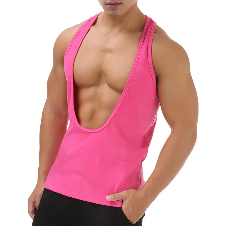 Muscle Tank Vest Men's Sports Sleeveless Shirts Sexy Deep V Neck Loose Summer Vests Solid Color T Shirts Fitness Gmy Tops